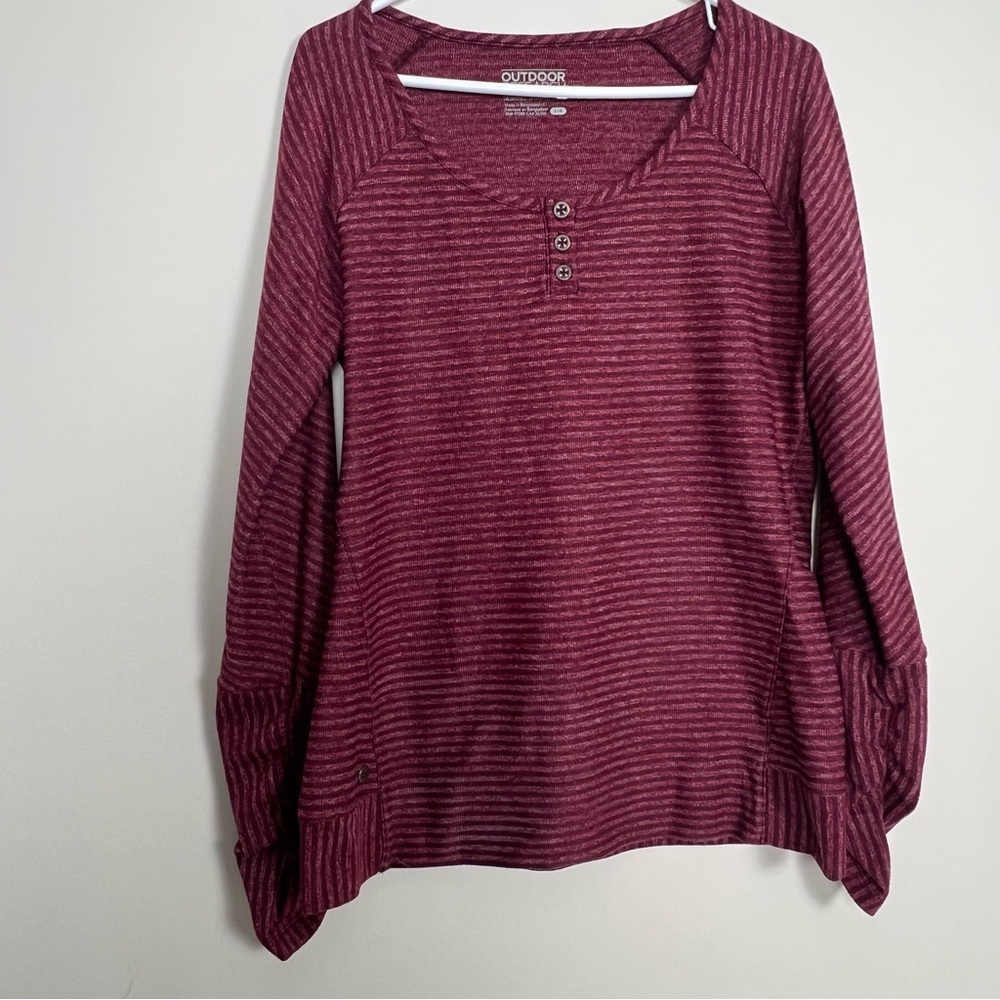 Outdoor Research Women's Maroon Striped Thermal Henley Shirt - Size L